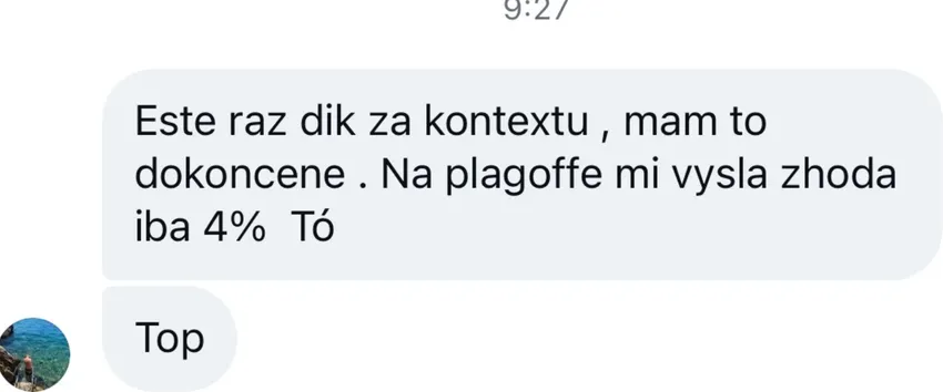 Zpráva na Messengeru: student hlásí shodu jen 4 % po kontrole na plagiátorství