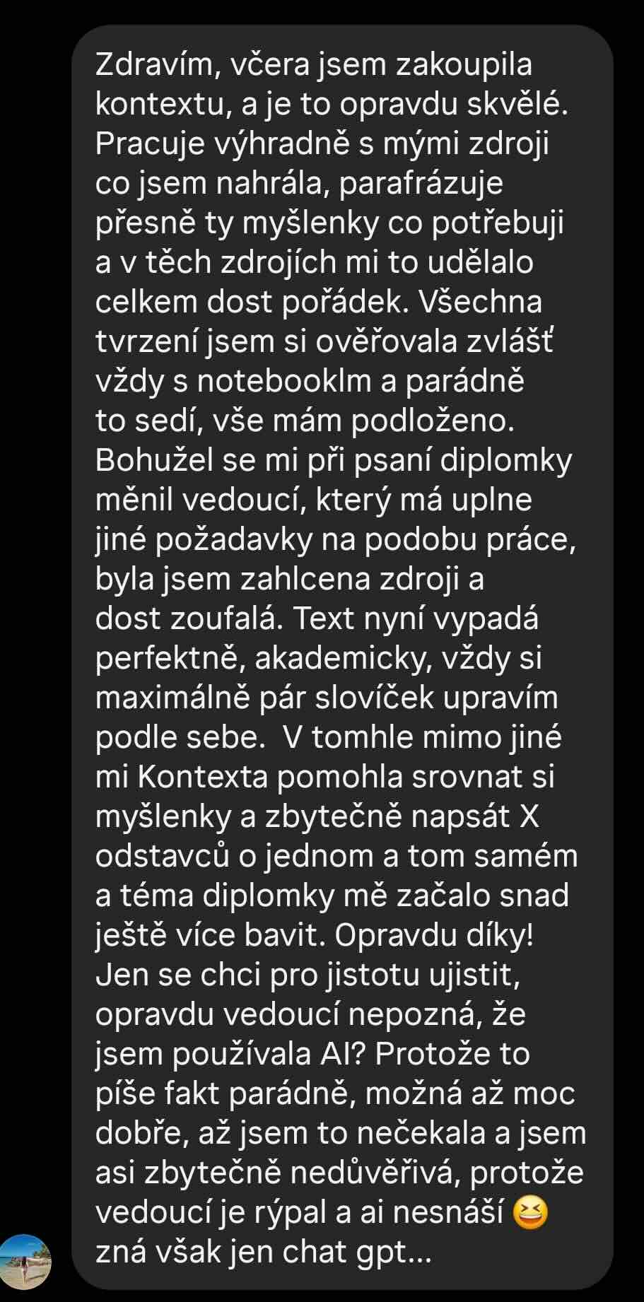 Kontexta recenze – zkušenosti studentů s AI na psaní bakalářek a diplomek 1