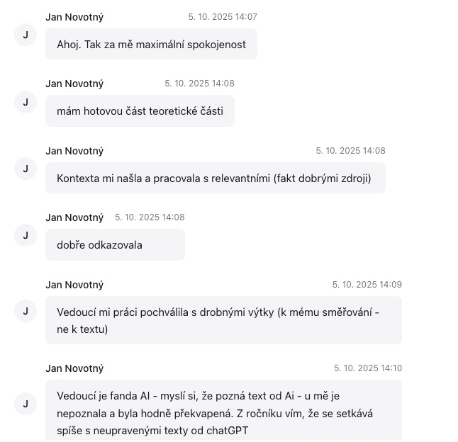 Kontexta recenze – zkušenosti studentů s AI na psaní bakalářek a diplomek 18